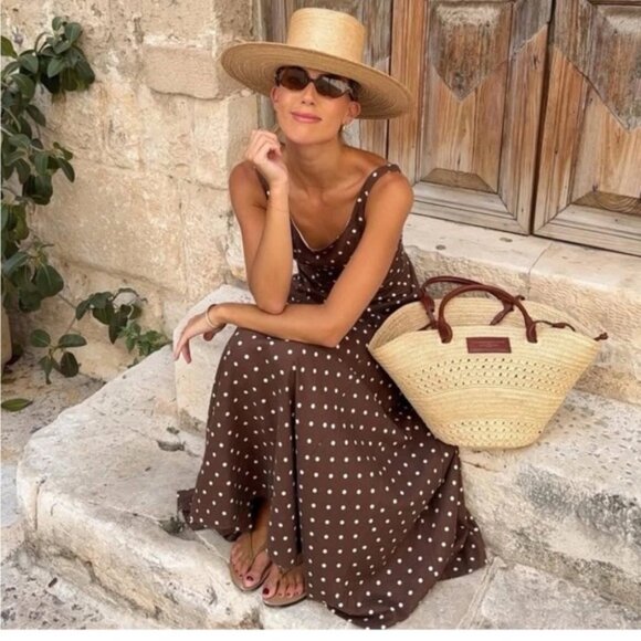 ZARA Linen Blend Polka Dot Dress - Picture 2 of 4